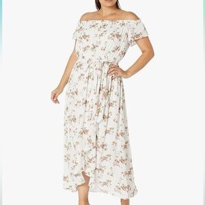 City Chic Bardot Faux Wrap Garden Art Off the Shoulder Midi Dress